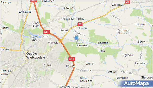 mapa Kąkolewo, Kąkolewo gmina Ostrów Wielkopolski na mapie Targeo